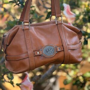 Michael Kors Cognac Leather Shoulder Satchel with MK Emblem
